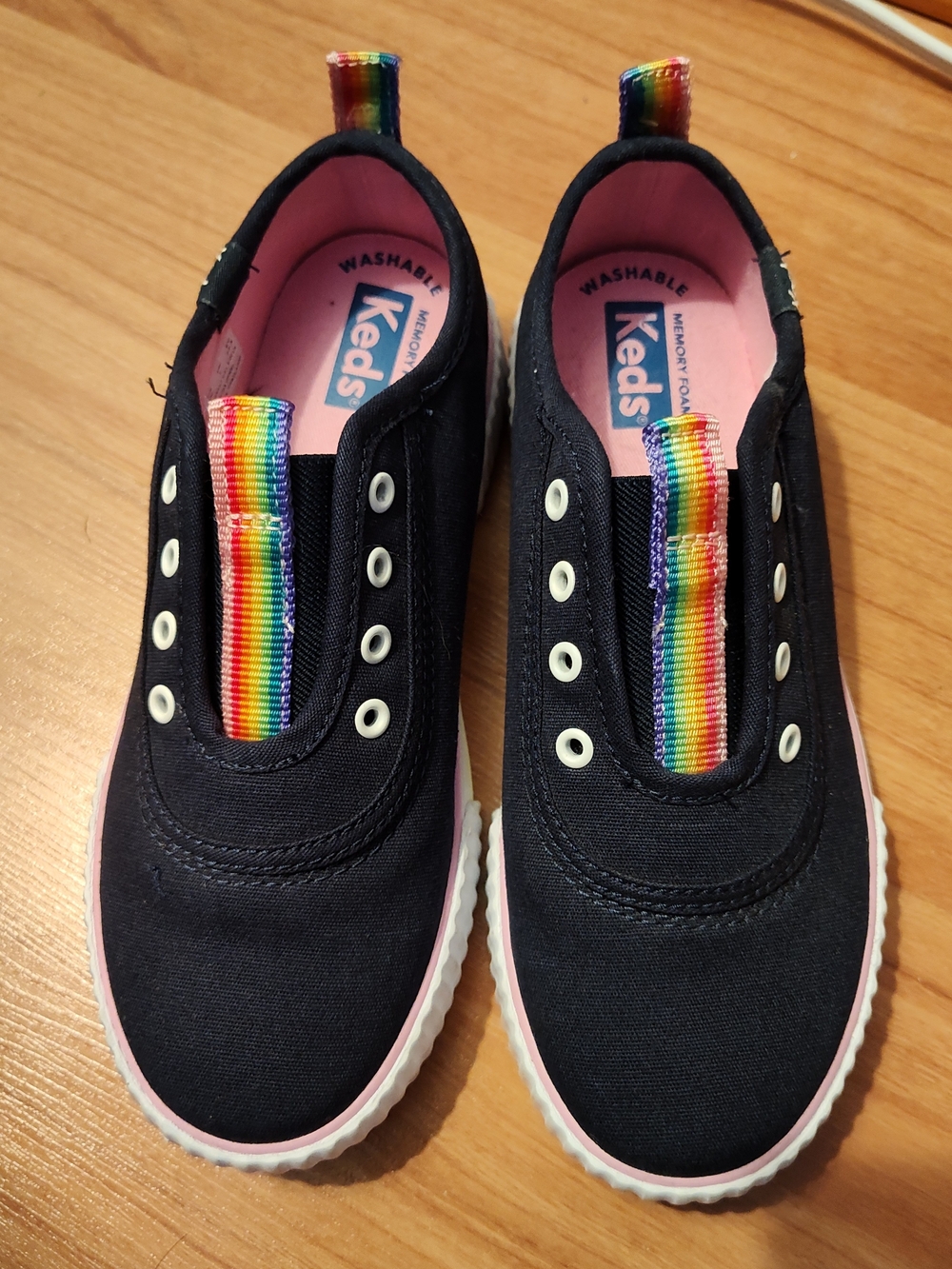 Keds Kids Navy Canvas Slip-On Sneakers with Rainbow Pull Tabs
